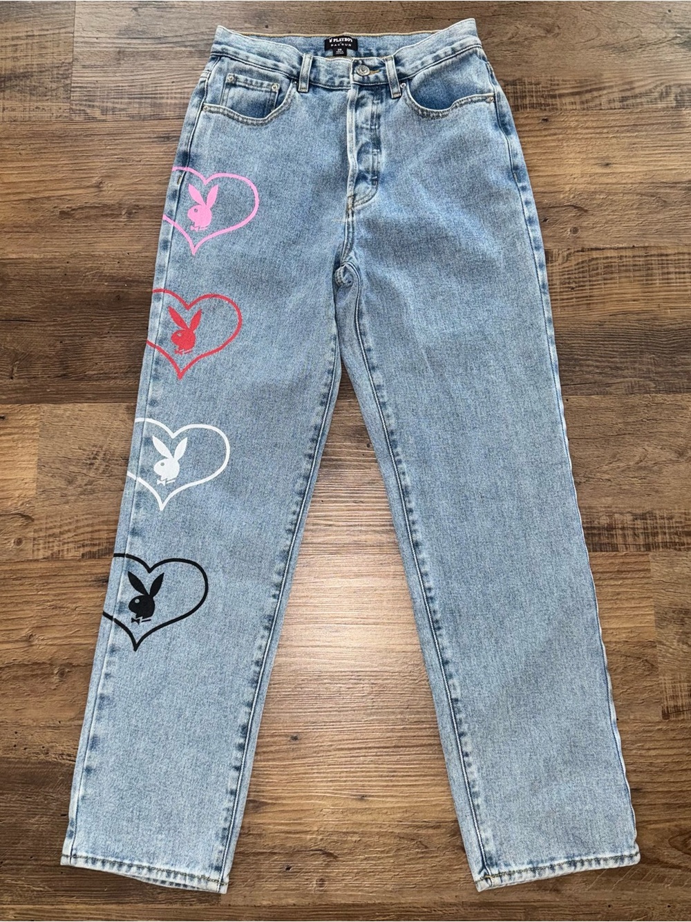 Playboy PacSun Waist 26 High Rise Straight Leg Jeans Bunny Heart Y2K Blue Pants
